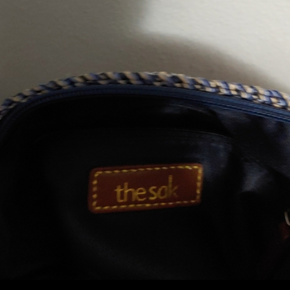 Vintage The Sak Navy Crochet Shoulder Bag With Leather multi pocket zip purse. - Picture 4 of 5